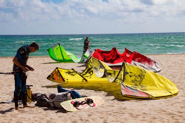 Kitesurfer riding a wave in the Caribbean 